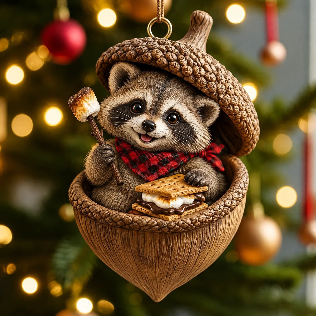 🌰🐿 Woodland Nut Hideaway Christmas Ornament – 3D-Style Raised Detail Forest Animal Keepsake