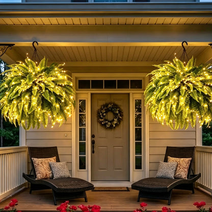 💛Glowing Boston Ferns with Lights – 🌿 Zero Watering, Zero Maintenance