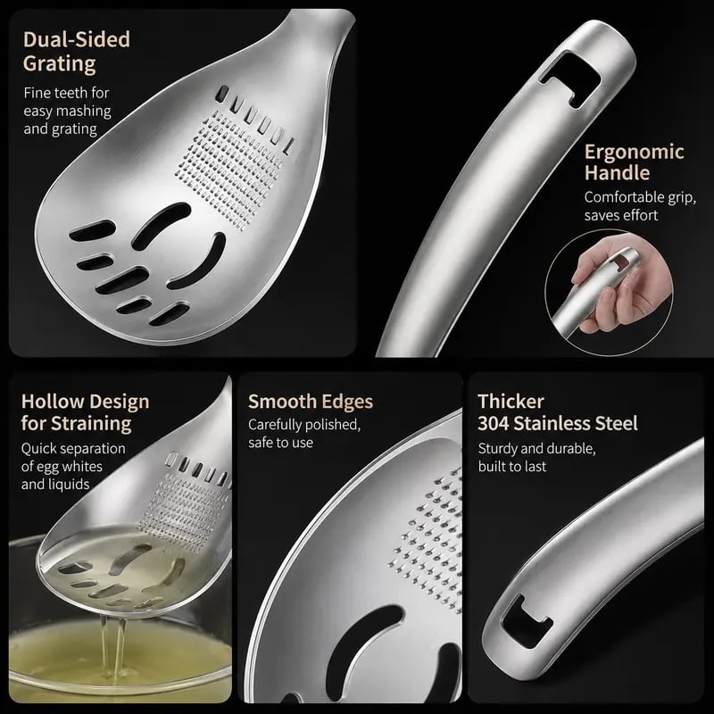 ⚡ Multifunctional Stainless Steel Kitchen Spoon — One Spoon, More Uses! 🍴