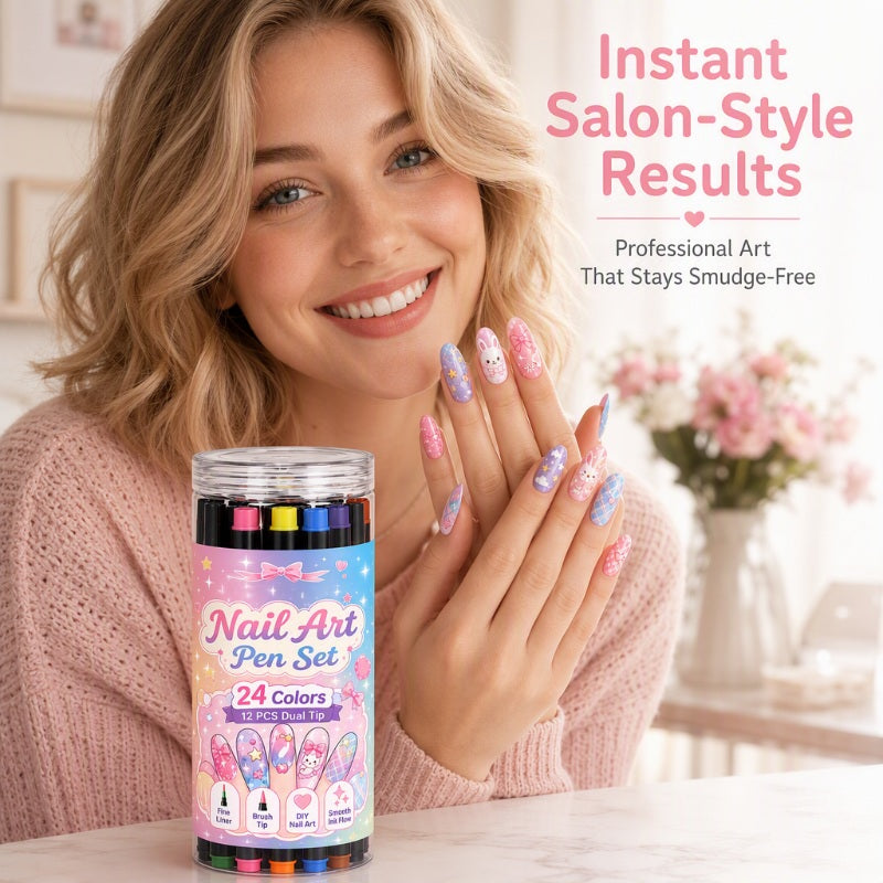 📢📢50% OFF !!⏰️ 24 Colors Dual Ended Nail Art Pens Set