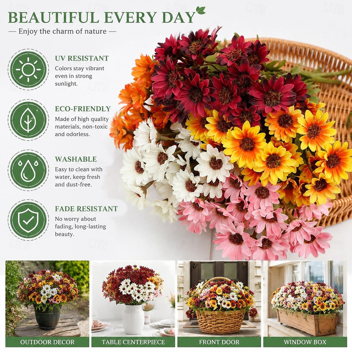 🔥 50% OFF Today Only 🔥 - Artificial Outdoor Mums Flowers - UV resistant, Waterproof, Windproof🌼
